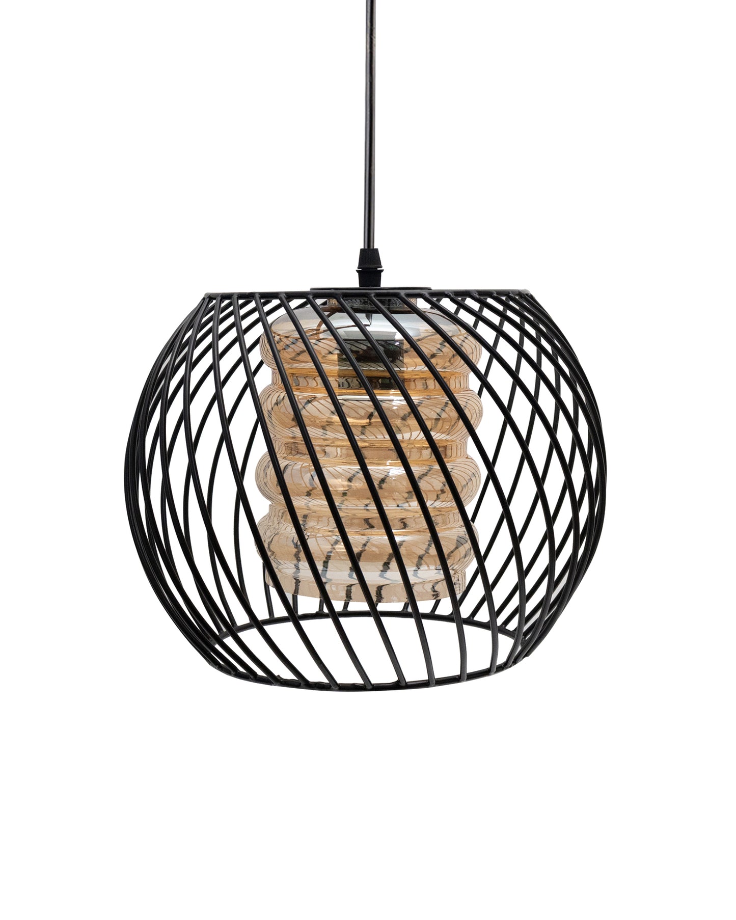 Black Twister Cage Pendant Lighting with Glass Shades,Porch Gazebo Barn Light Fixture