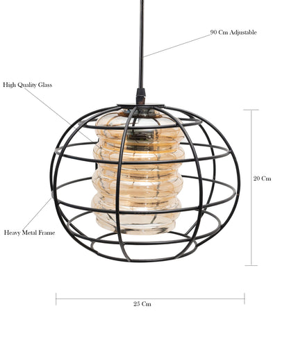 Homesake® Black Sphere Cage Pendant Lighting with Glass Shades,Porch Gazebo Barn Light Fixture, Cylinder Glass