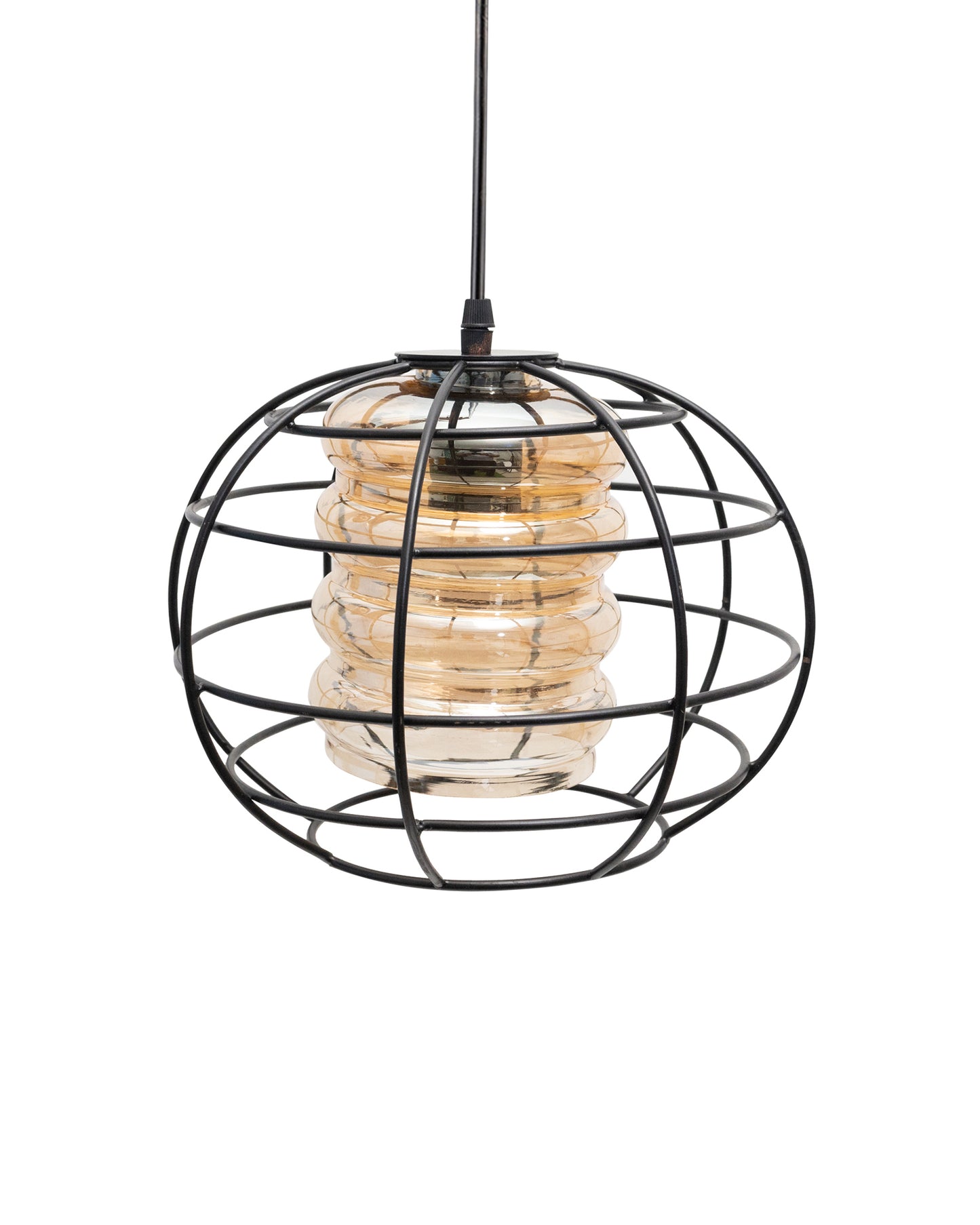 Homesake® Black Sphere Cage Pendant Lighting with Glass Shades,Porch Gazebo Barn Light Fixture, Cylinder Glass