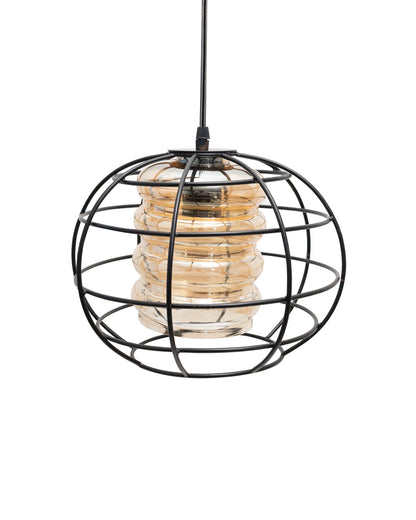 Homesake® Black Sphere Cage Pendant Lighting with Glass Shades,Porch Gazebo Barn Light Fixture, Cylinder Glass