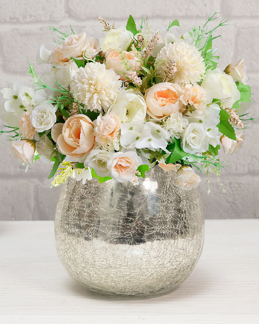 Homesake® 5" Antique Silver Round Vase, Vintage-Style Handmade Mercury Glass Finish for Weddings, Parties, Events,