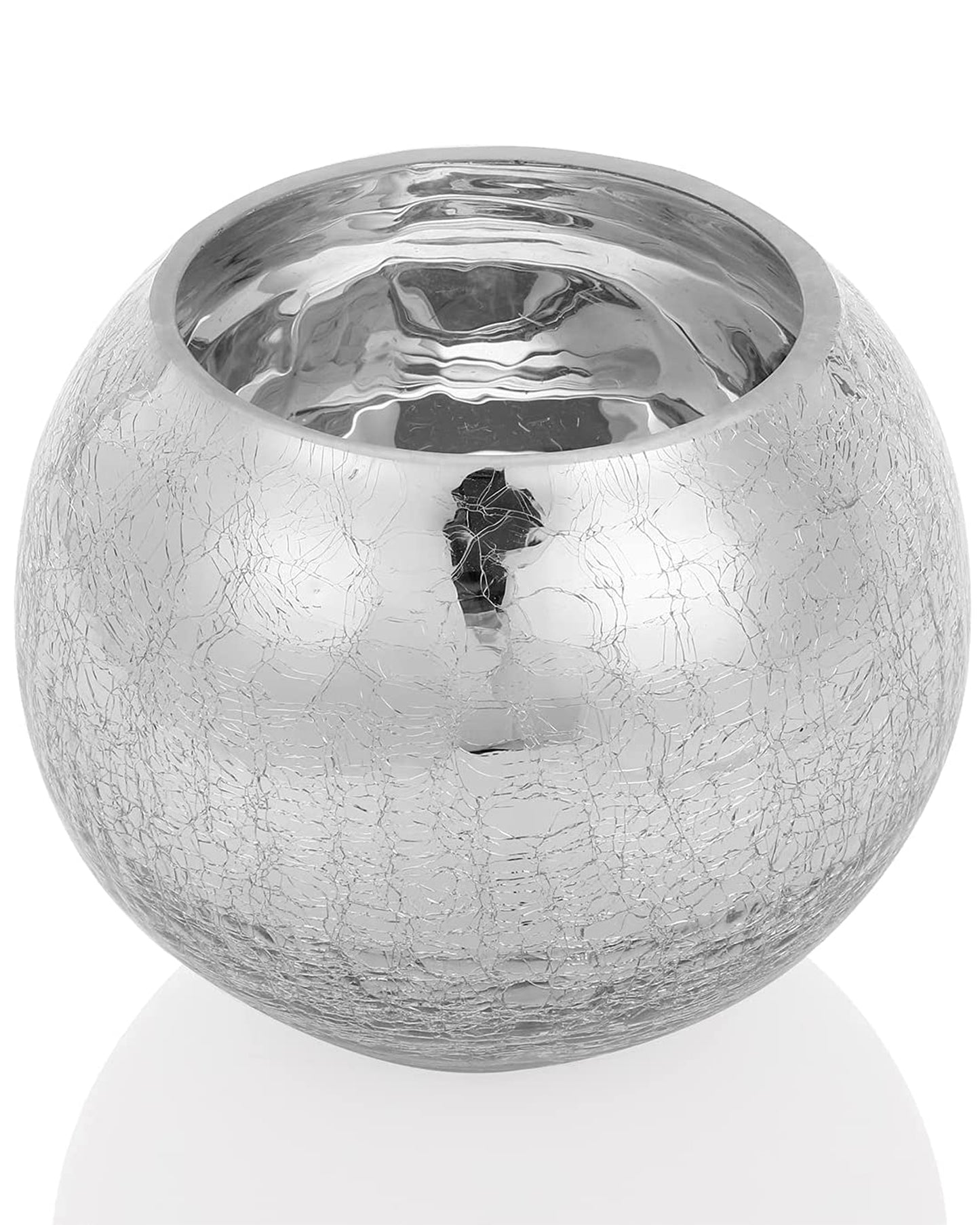 Homesake® 5" Antique Silver Round Vase, Vintage-Style Handmade Mercury Glass Finish for Weddings, Parties, Events,