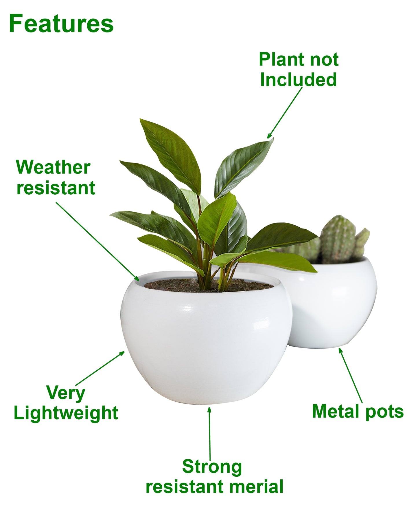 White Metal Flower Pot Succulent Plant Pot Indoor and Outdoor Set of 2