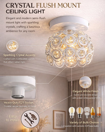 Dual Ring Crystal Flush Mount Ceiling Light, for Hallway Light Fixture Ceiling