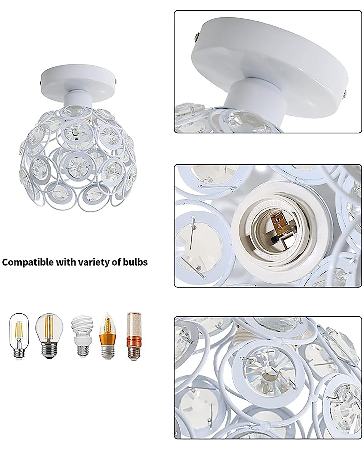 Dual Ring Crystal Flush Mount Ceiling Light, for Hallway Light Fixture Ceiling