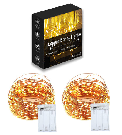 50-LED Fairy Copper String Lights 5m Waterproof, 3AA Battery, Warm White