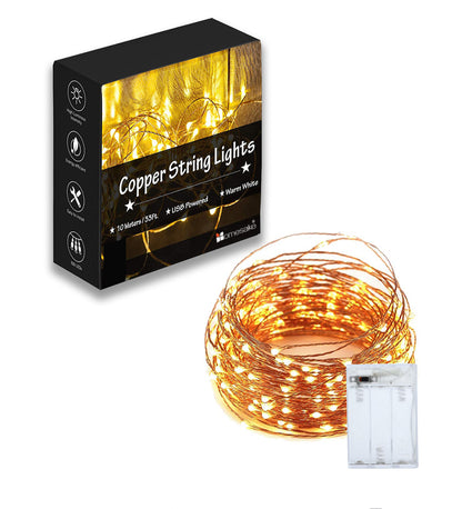 50-LED Fairy Copper String Lights 5m Waterproof, 3AA Battery, Warm White