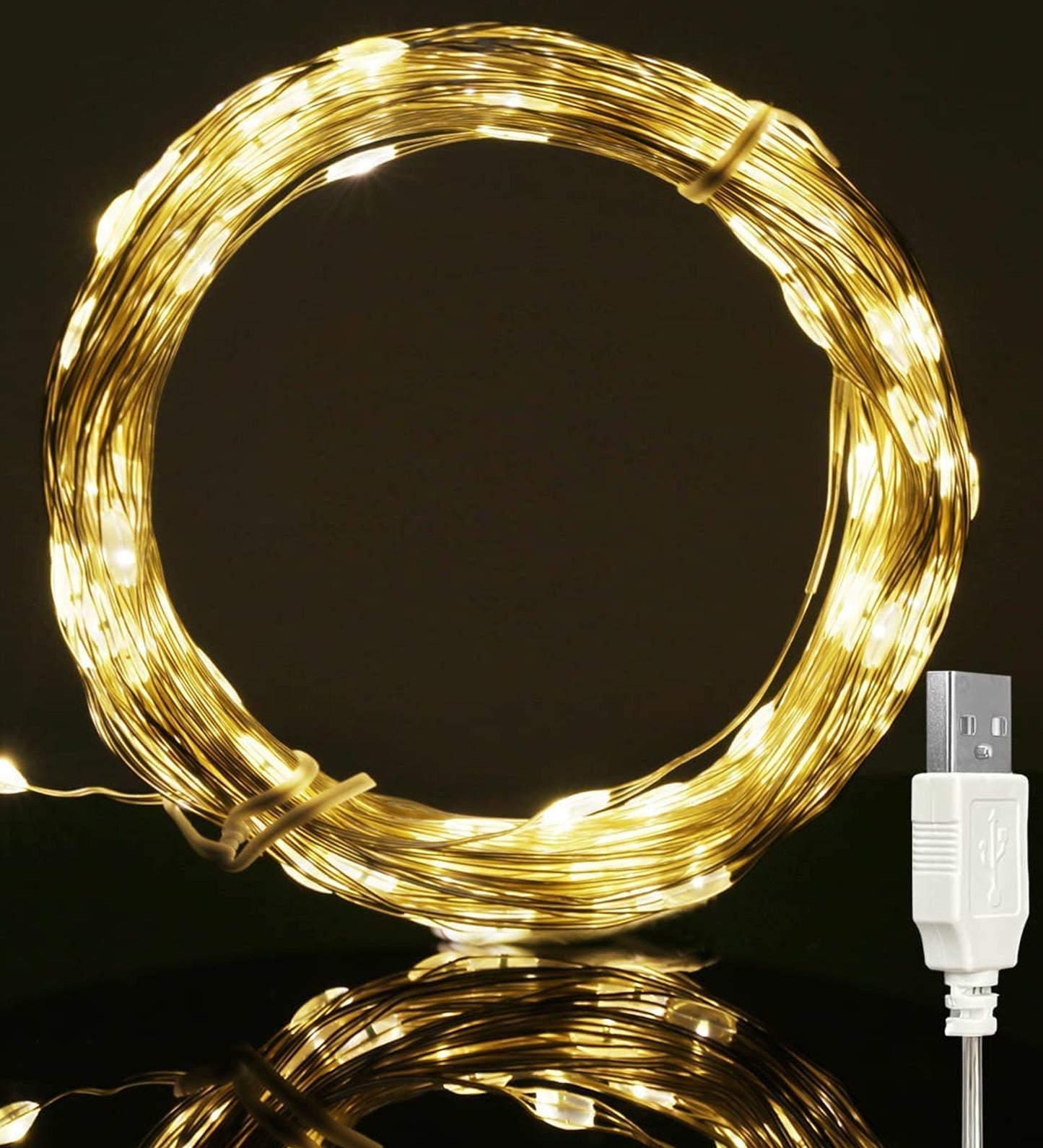 100-LED Fairy Copper String Lights 10m Waterproof, USB, Warm White