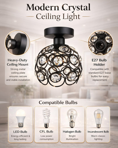 Dual Ring Crystal Flush Mount Ceiling Light, for Hallway Light Fixture Ceiling