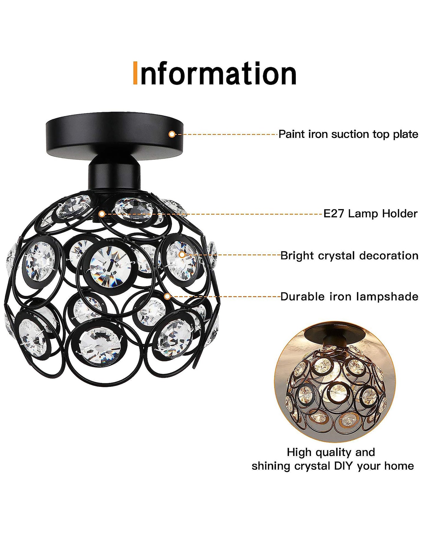 Dual Ring Crystal Flush Mount Ceiling Light, for Hallway Light Fixture Ceiling