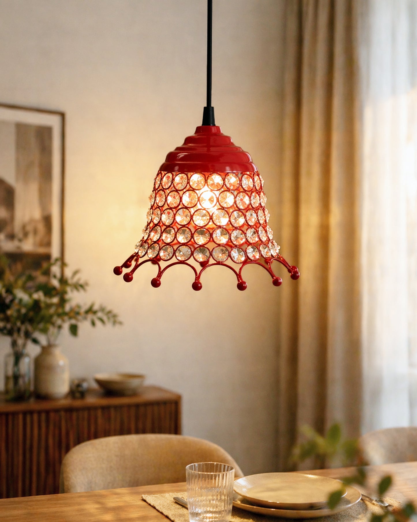 Glossy Hanging crystal pendant light, Adjustable Pendant Light Fixture for Kitchen Dinning Room Bedroom