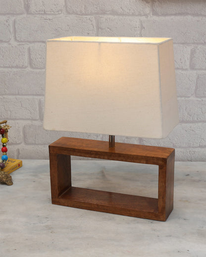 Wood Table Lamp French Country Rustic Bedside Desk Nightstand Lamp for Bedroom Living Room Office LED Bulb Included, Walnut Rectangle.