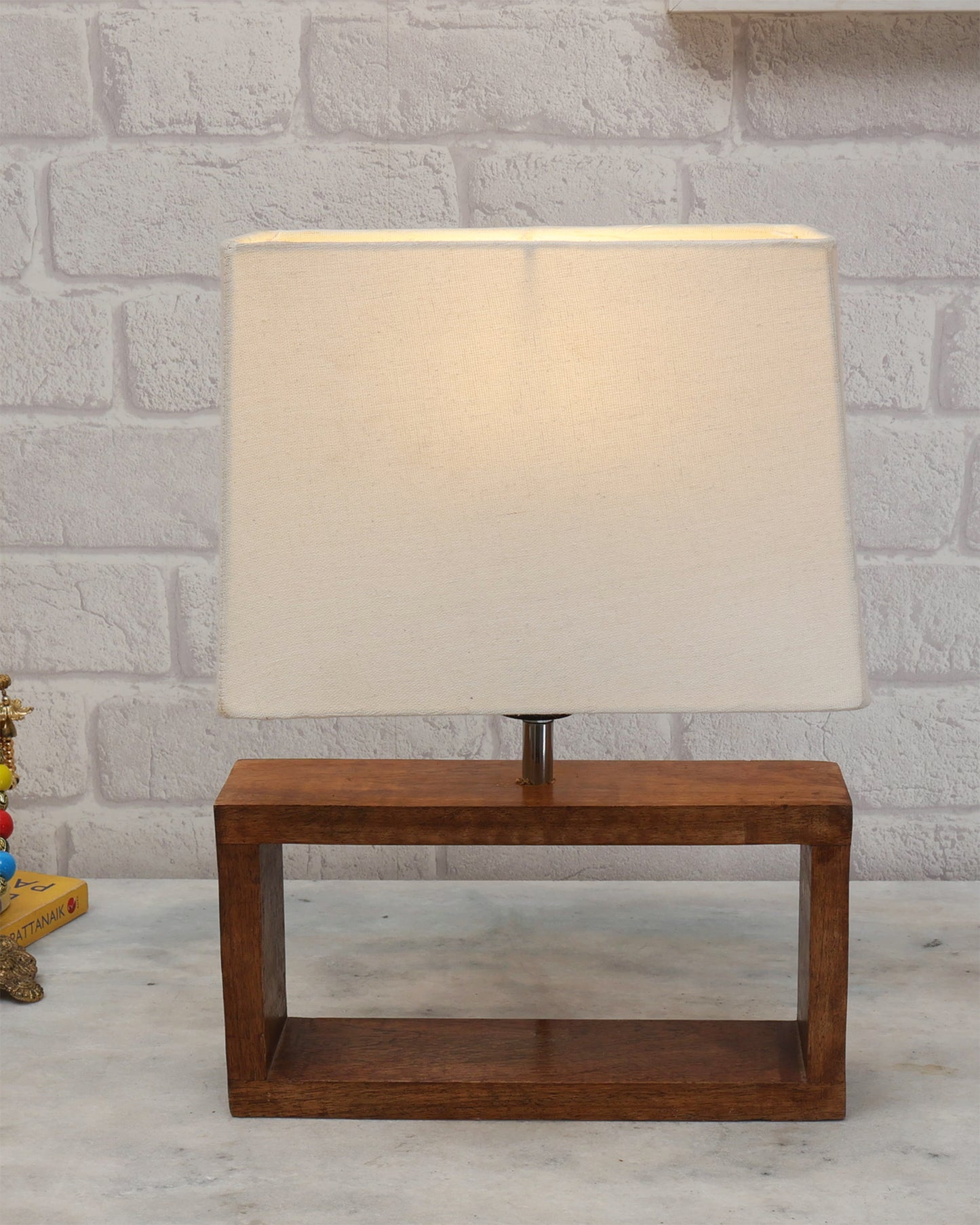 Wood Table Lamp French Country Rustic Bedside Desk Nightstand Lamp for Bedroom Living Room Office LED Bulb Included, Walnut Rectangle.