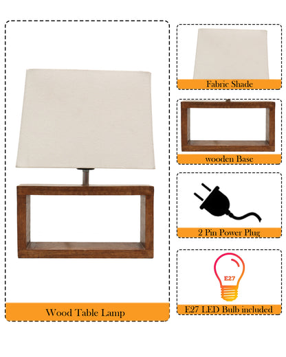 Wood Table Lamp French Country Rustic Bedside Desk Nightstand Lamp for Bedroom Living Room Office LED Bulb Included, Walnut Rectangle.