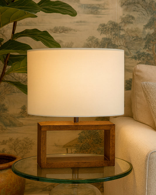 Wood Table Lamp French Country Rustic Bedside Desk Nightstand Lamp for Bedroom Living Room Office LED Bulb Included, Walnut Rectangle.
