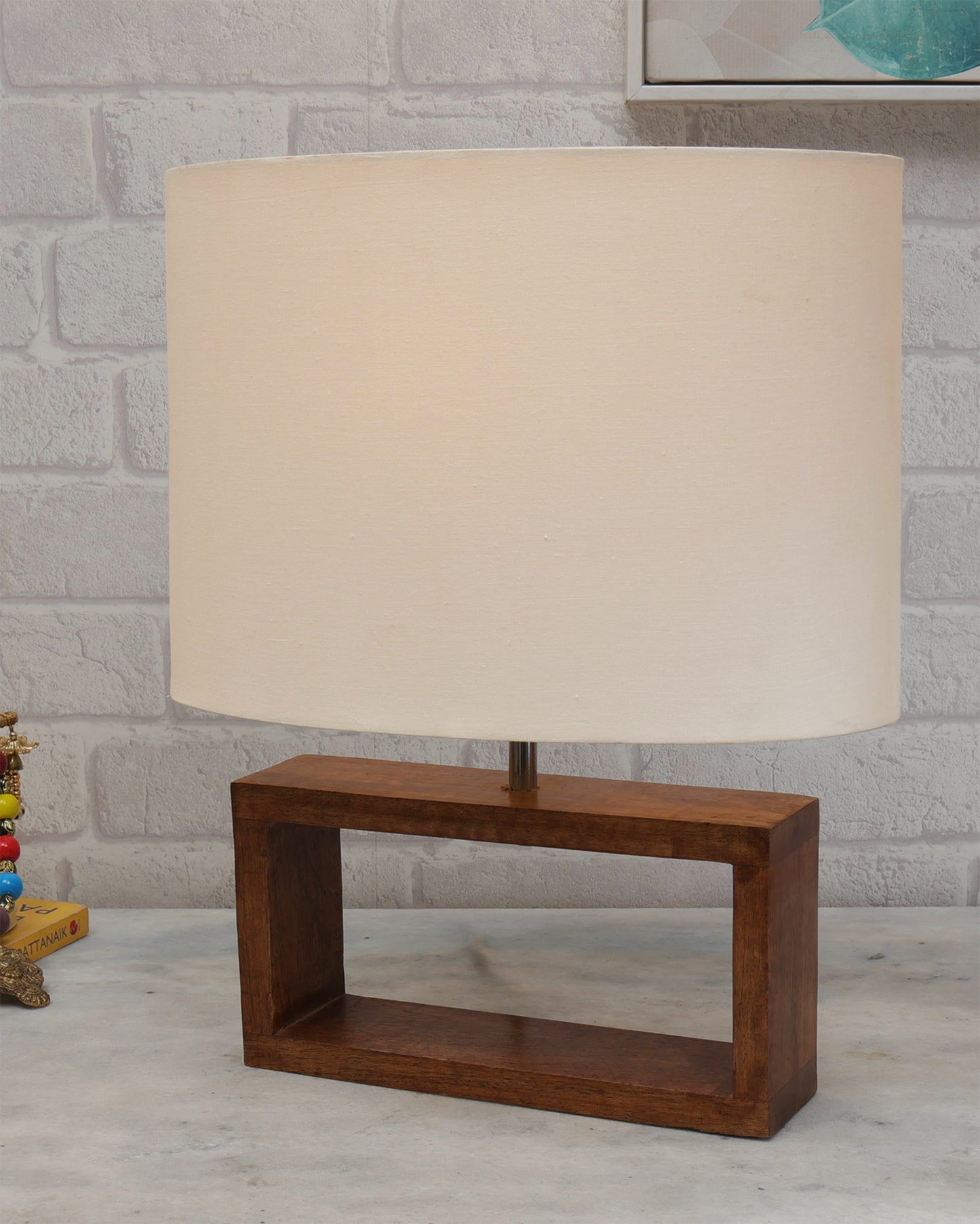 Wood Table Lamp French Country Rustic Bedside Desk Nightstand Lamp for Bedroom Living Room Office LED Bulb Included, Walnut Rectangle.