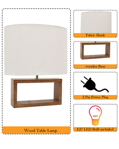 Wood Table Lamp French Country Rustic Bedside Desk Nightstand Lamp for Bedroom Living Room Office LED Bulb Included, Walnut Rectangle.