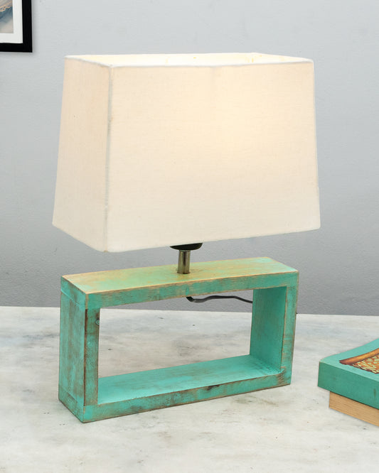 Wood Table Lamp French Country Rustic Bedside Desk Nightstand Lamp for Bedroom Living Room Office LED Bulb Included, Algae Rectangle