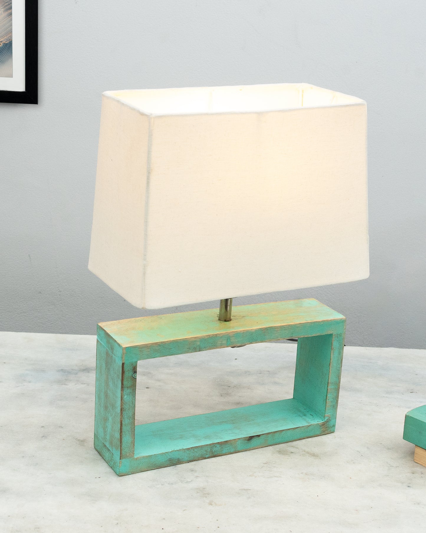 Wood Table Lamp French Country Rustic Bedside Desk Nightstand Lamp for Bedroom Living Room Office LED Bulb Included, Algae Rectangle