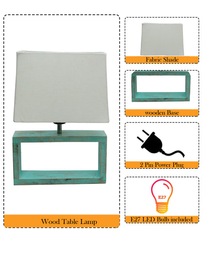 Wood Table Lamp French Country Rustic Bedside Desk Nightstand Lamp for Bedroom Living Room Office LED Bulb Included, Algae Rectangle