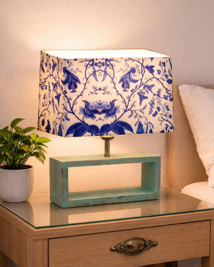 Wood Table Lamp French Country Rustic Bedside Desk Nightstand Lamp for Bedroom Living Room Office LED Bulb Included, Algae Rectangle