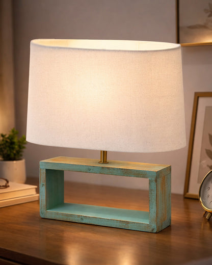 Wood Table Lamp French Country Rustic Bedside Desk Nightstand Lamp for Bedroom Living Room Office LED Bulb Included, Algae Rectangle