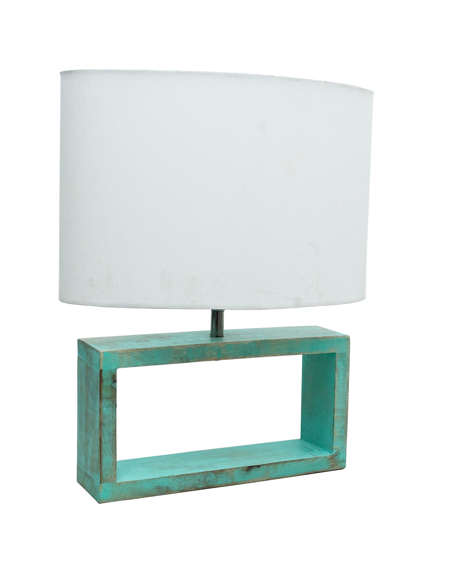 Wood Table Lamp French Country Rustic Bedside Desk Nightstand Lamp for Bedroom Living Room Office LED Bulb Included, Algae Rectangle