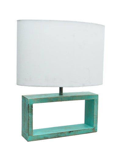 Wood Table Lamp French Country Rustic Bedside Desk Nightstand Lamp for Bedroom Living Room Office LED Bulb Included, Algae Rectangle