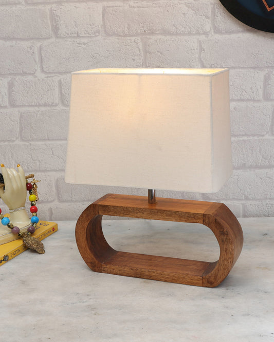 Wood Table Lamp French Country Rustic Bedside Desk Nightstand Lamp for Bedroom Living Room Office LED Bulb Included, Walnut Oblong