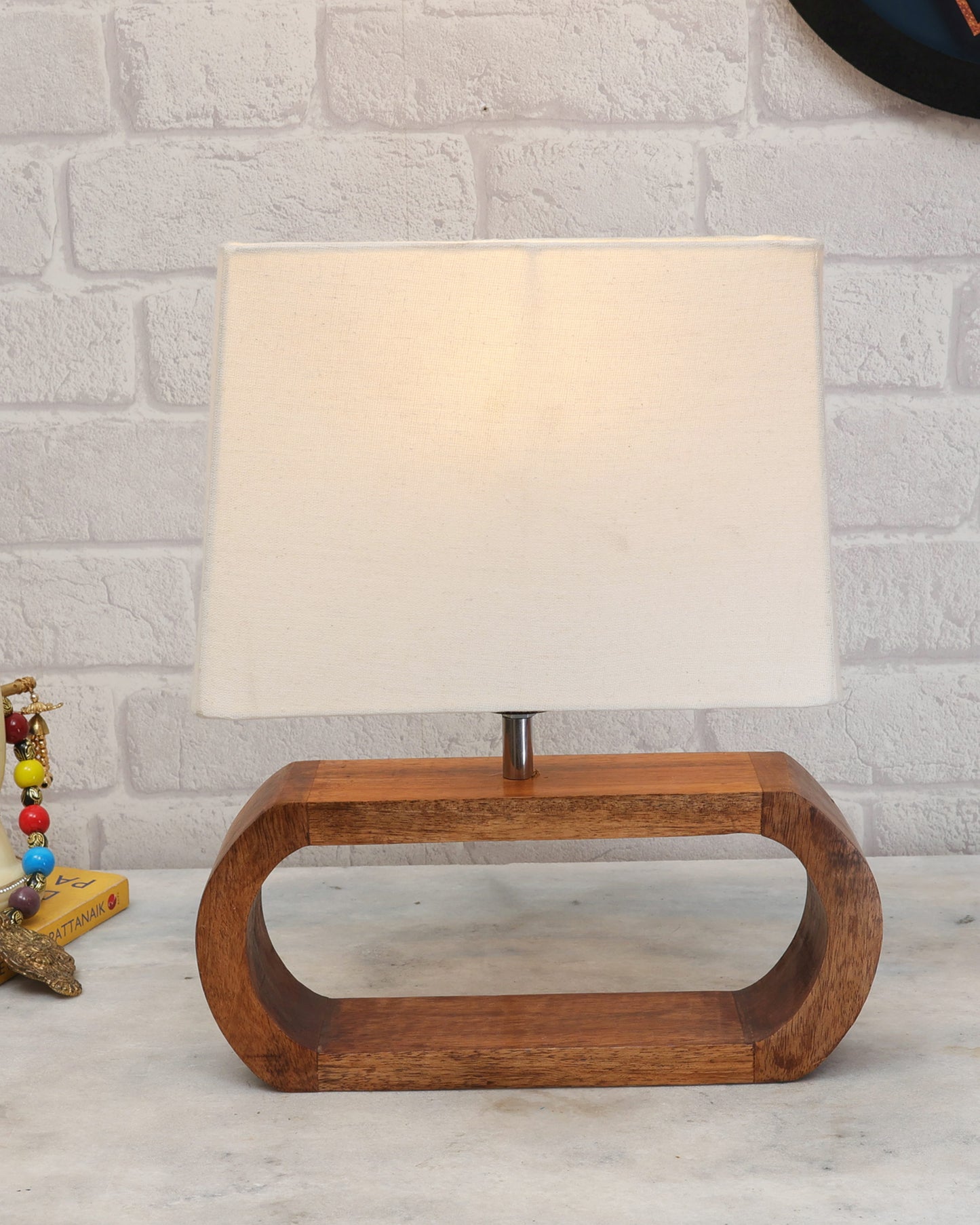 Wood Table Lamp French Country Rustic Bedside Desk Nightstand Lamp for Bedroom Living Room Office LED Bulb Included, Walnut Oblong