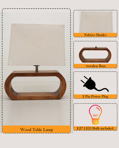 Wood Table Lamp French Country Rustic Bedside Desk Nightstand Lamp for Bedroom Living Room Office LED Bulb Included, Walnut Oblong