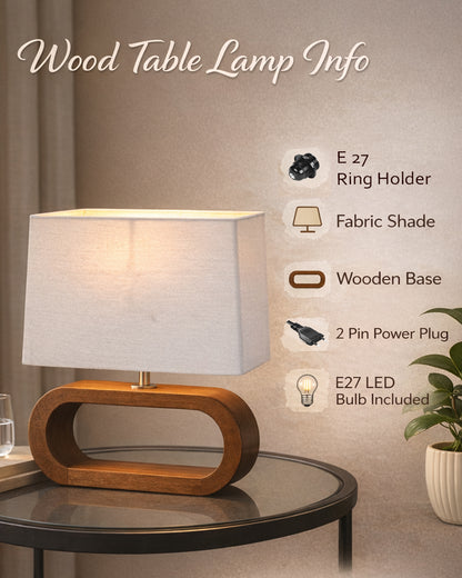 Wood Table Lamp French Country Rustic Bedside Desk Nightstand Lamp for Bedroom Living Room Office LED Bulb Included, Walnut Oblong