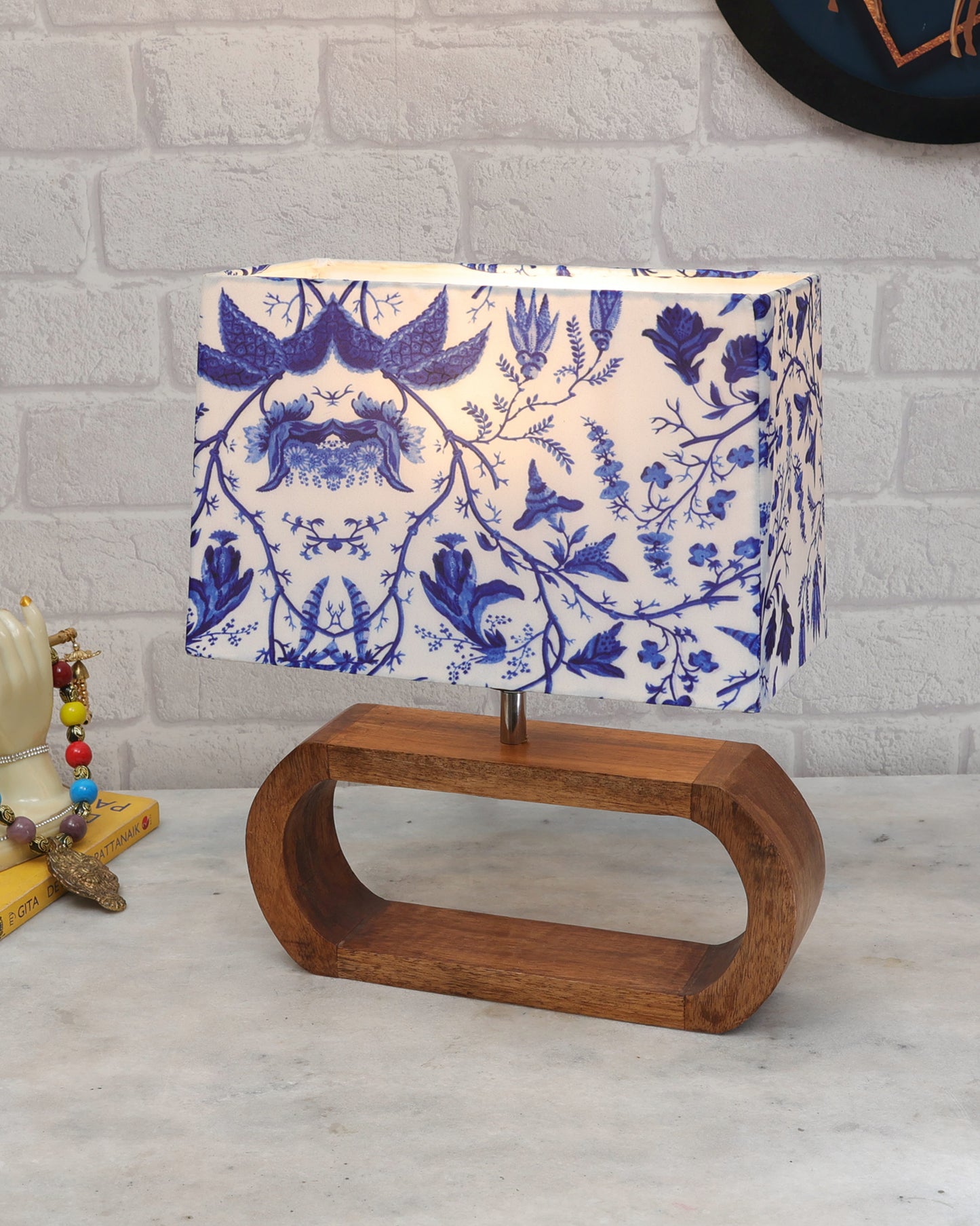 Wood Table Lamp French Country Rustic Bedside Desk Nightstand Lamp for Bedroom Living Room Office LED Bulb Included, Walnut Oblong