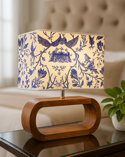 Wood Table Lamp French Country Rustic Bedside Desk Nightstand Lamp for Bedroom Living Room Office LED Bulb Included, Walnut Oblong