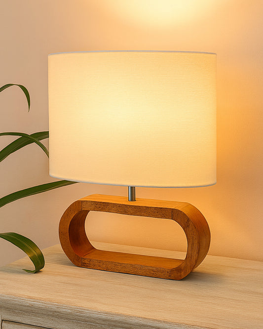 Wood Table Lamp French Country Rustic Bedside Desk Nightstand Lamp for Bedroom Living Room Office LED Bulb Included, Walnut Oblong