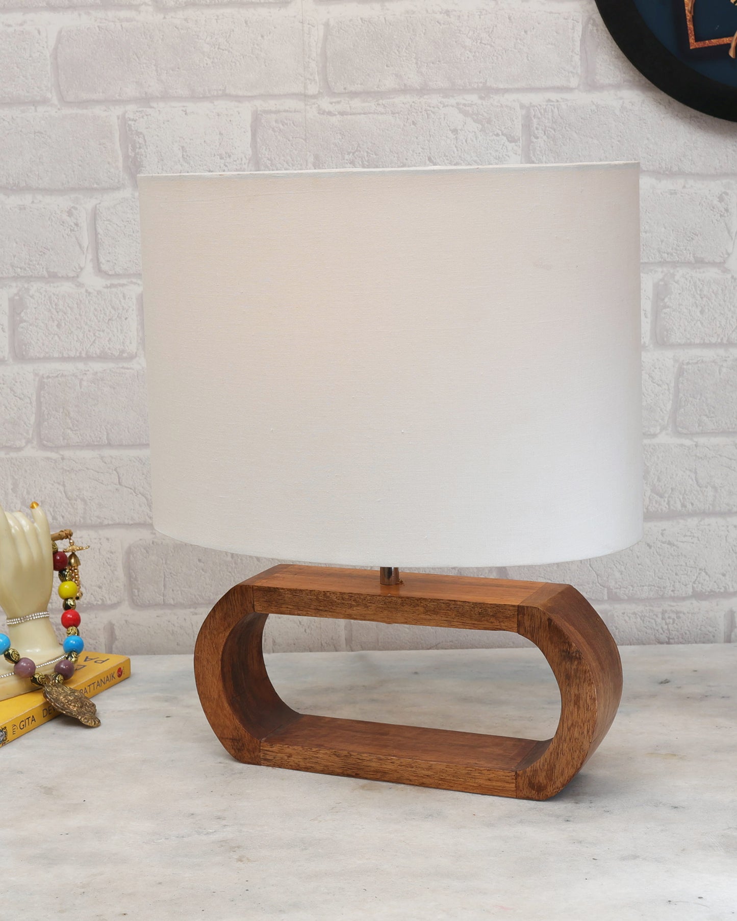 Wood Table Lamp French Country Rustic Bedside Desk Nightstand Lamp for Bedroom Living Room Office LED Bulb Included, Walnut Oblong