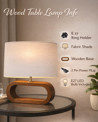 Wood Table Lamp French Country Rustic Bedside Desk Nightstand Lamp for Bedroom Living Room Office LED Bulb Included, Walnut Oblong