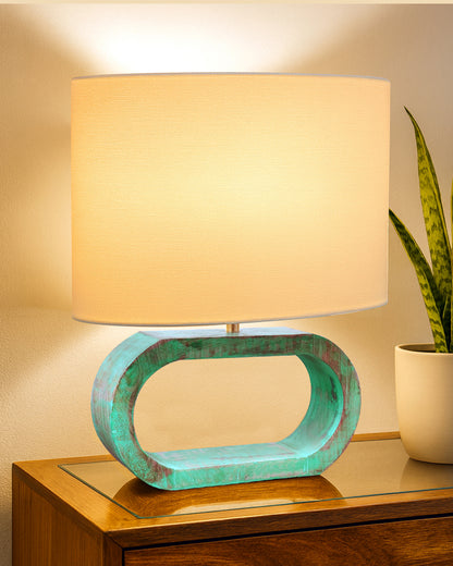 Wood Table Lamp French Country Rustic Bedside Desk Nightstand Lamp for Bedroom Living Room Office LED Bulb Included, Algae Oblong