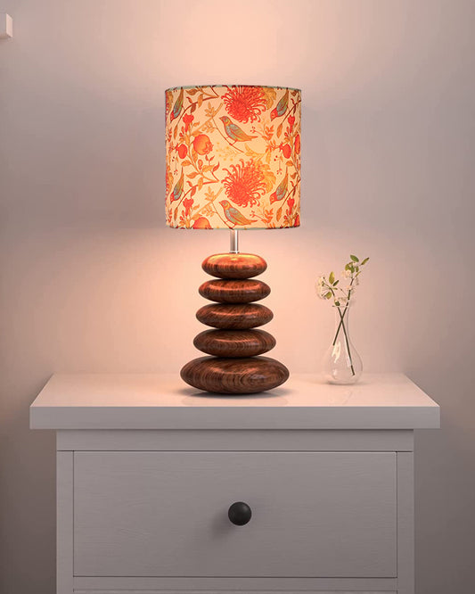 Wood Table Lamp French Country Rustic Bedside Desk Nightstand Lamp for Bedroom Living Room Office LED Bulb Included, Walnut Multi-Pebble