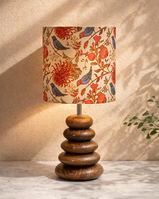 Wood Table Lamp French Country Rustic Bedside Desk Nightstand Lamp for Bedroom Living Room Office LED Bulb Included, Walnut Multi-Pebble