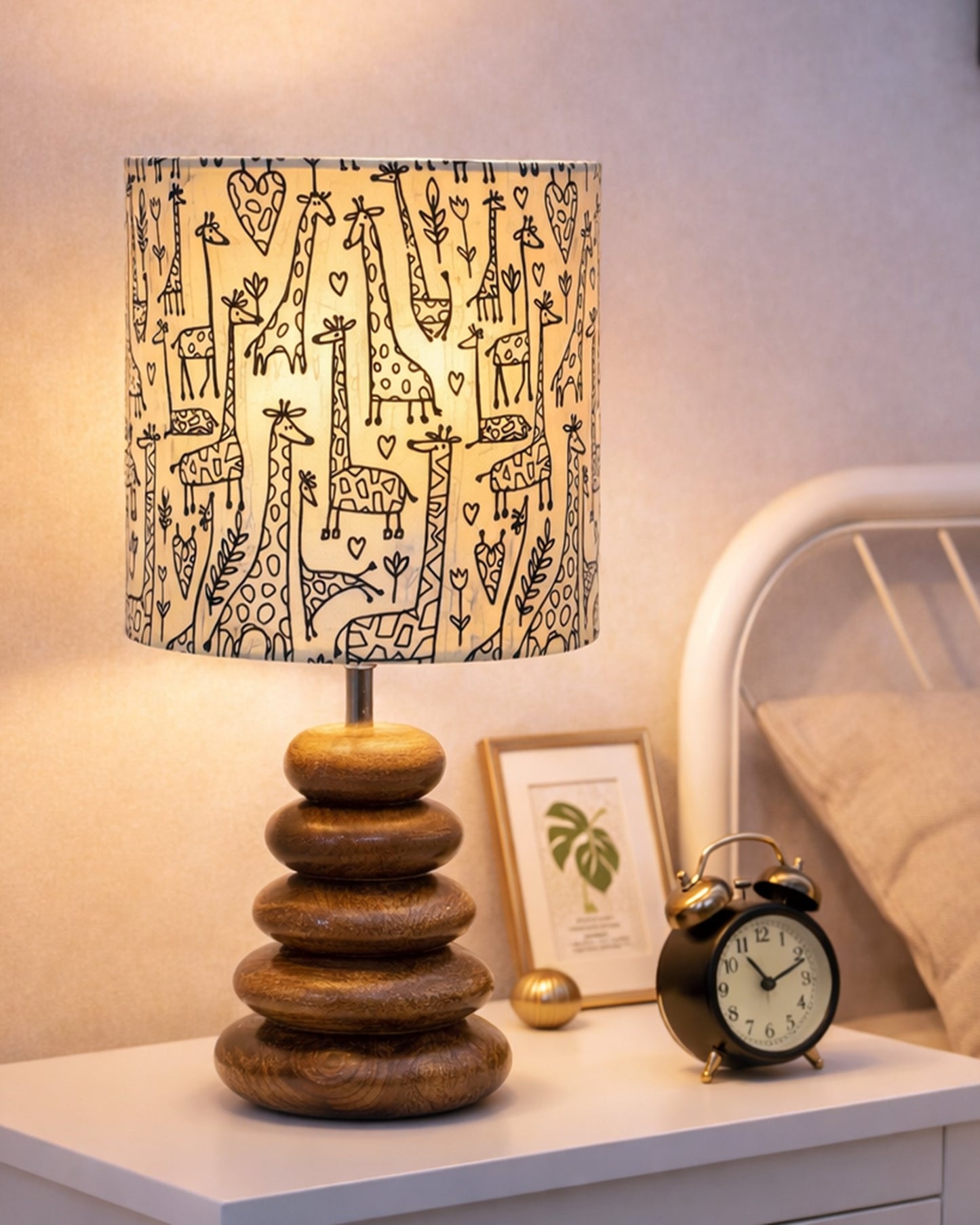 Wood Table Lamp French Country Rustic Bedside Desk Nightstand Lamp for Bedroom Living Room Office LED Bulb Included, Walnut Multi-Pebble