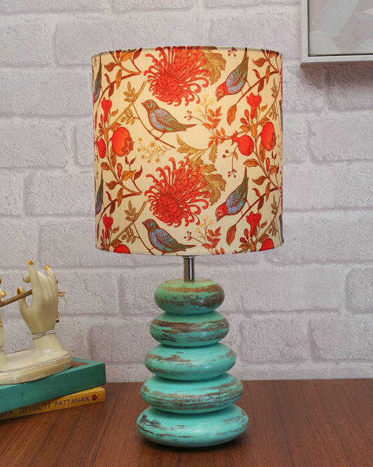 Wood Table Lamp French Country Rustic Bedside Desk Nightstand Lamp for Bedroom Living Room Office LED Bulb Included,Algae Multi-Pebble