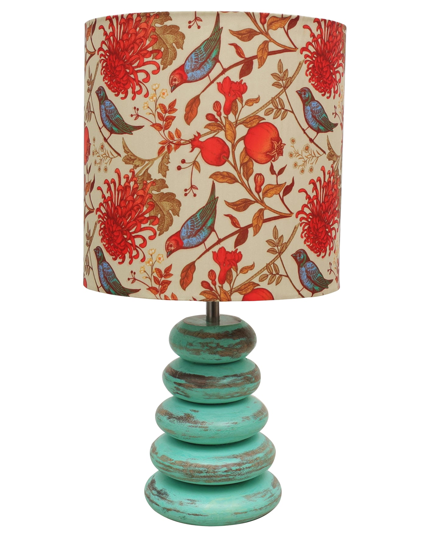 Wood Table Lamp French Country Rustic Bedside Desk Nightstand Lamp for Bedroom Living Room Office LED Bulb Included,Algae Multi-Pebble