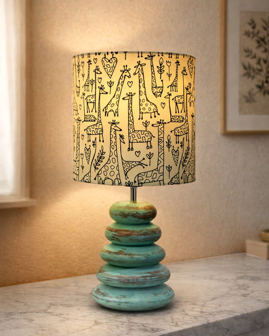 Wood Table Lamp French Country Rustic Bedside Desk Nightstand Lamp for Bedroom Living Room Office LED Bulb Included,Algae Multi-Pebble
