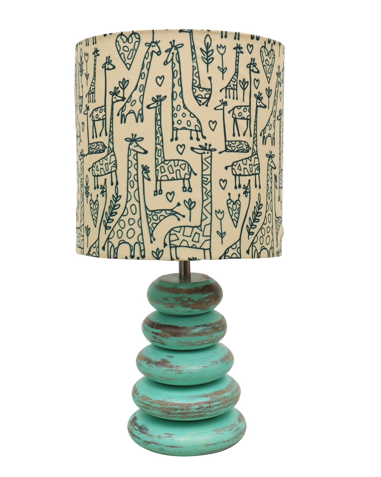 Wood Table Lamp French Country Rustic Bedside Desk Nightstand Lamp for Bedroom Living Room Office LED Bulb Included,Algae Multi-Pebble