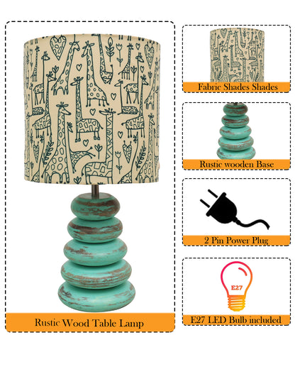 Wood Table Lamp French Country Rustic Bedside Desk Nightstand Lamp for Bedroom Living Room Office LED Bulb Included,Algae Multi-Pebble