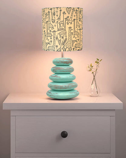 Wood Table Lamp French Country Rustic Bedside Desk Nightstand Lamp for Bedroom Living Room Office LED Bulb Included,Algae Multi-Pebble