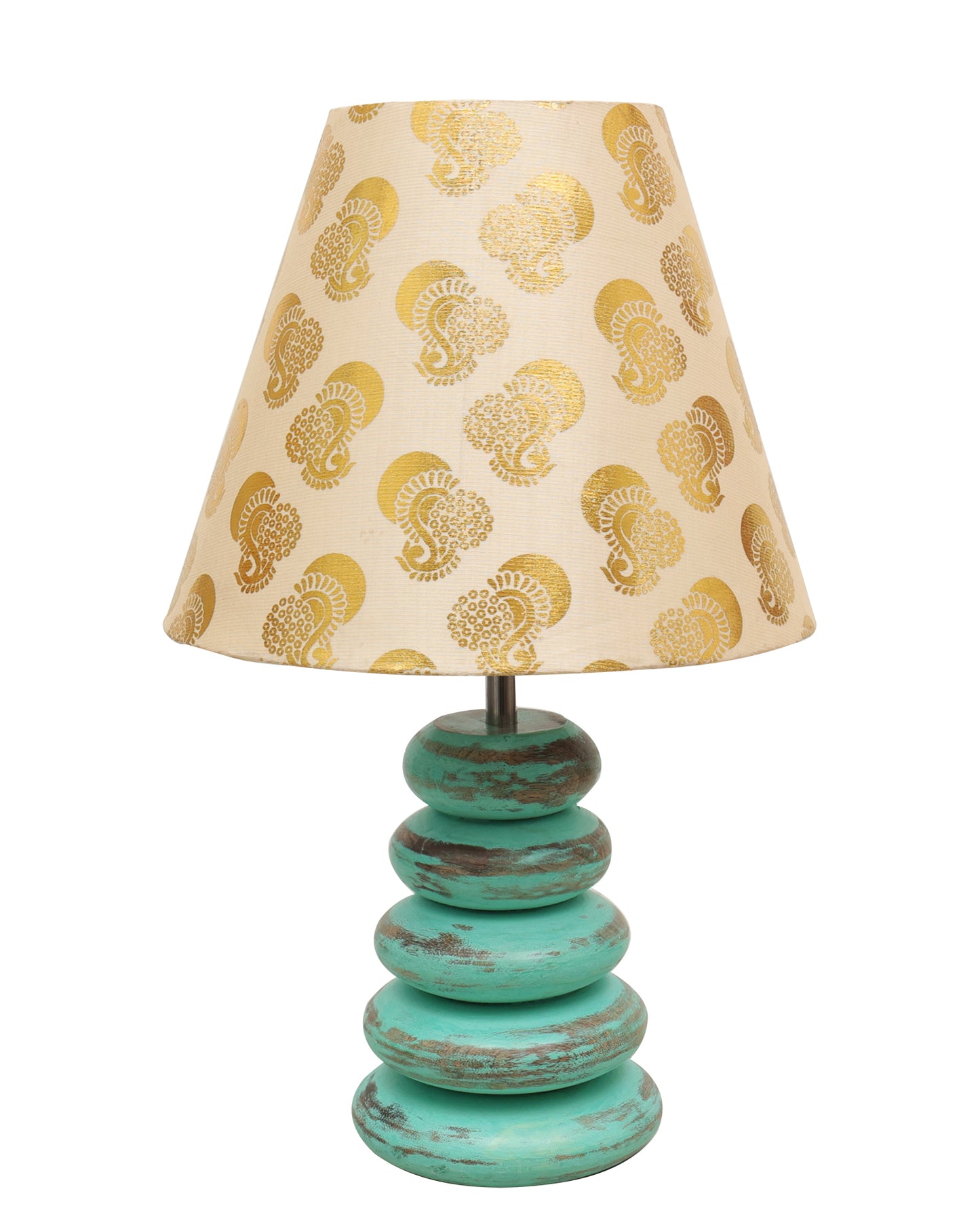 Wood Table Lamp French Country Rustic Bedside Desk Nightstand Lamp for Bedroom Living Room Office LED Bulb Included,Algae Multi-Pebble