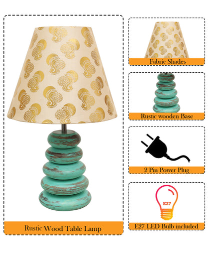 Wood Table Lamp French Country Rustic Bedside Desk Nightstand Lamp for Bedroom Living Room Office LED Bulb Included,Algae Multi-Pebble