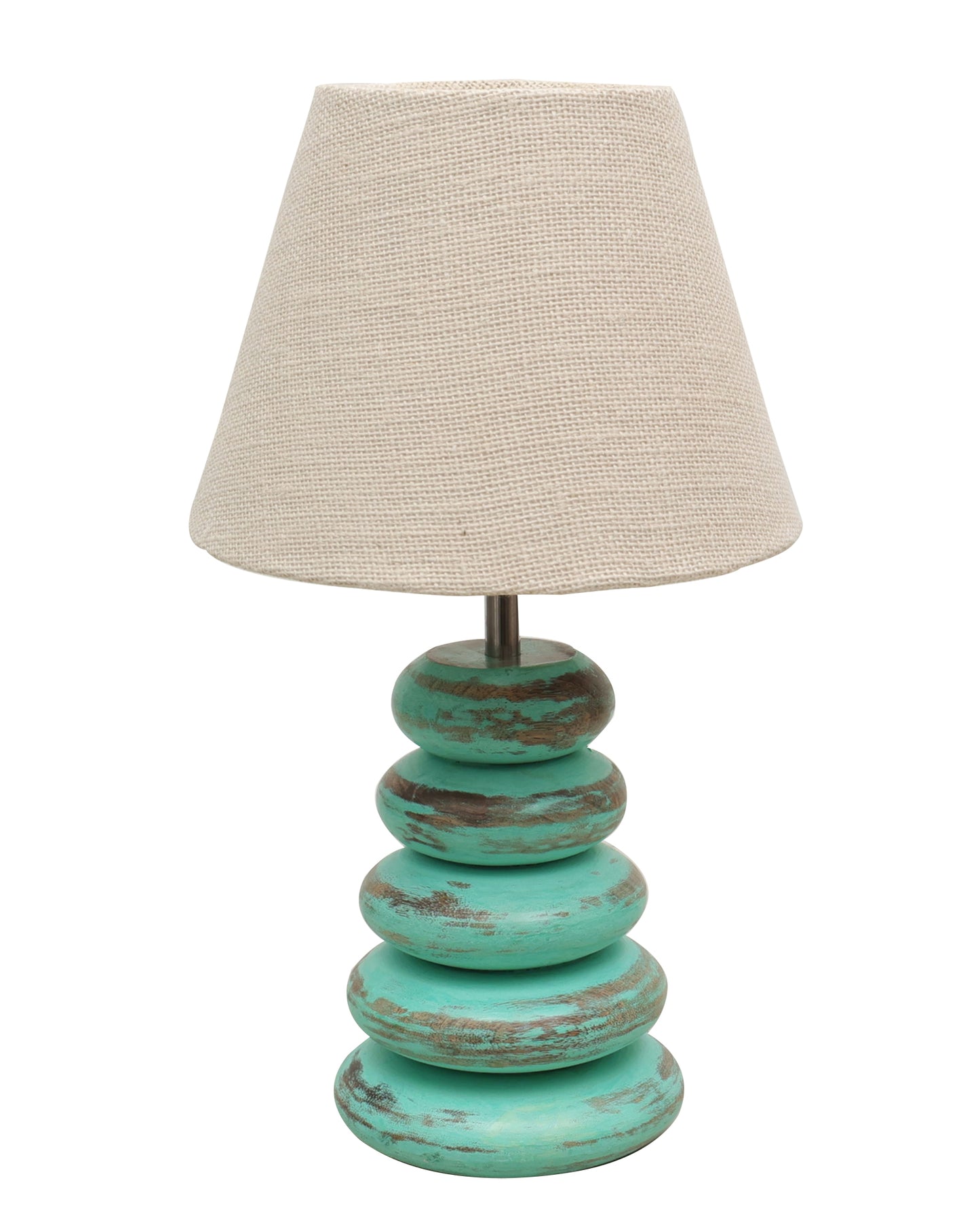 Wood Table Lamp French Country Rustic Bedside Desk Nightstand Lamp for Bedroom Living Room Office LED Bulb Included,Algae Multi-Pebble